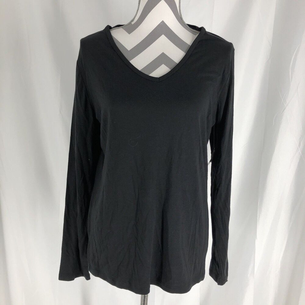 Woman's Time And Tru Black V-neck Long Sleeve Oversized Top Size Large